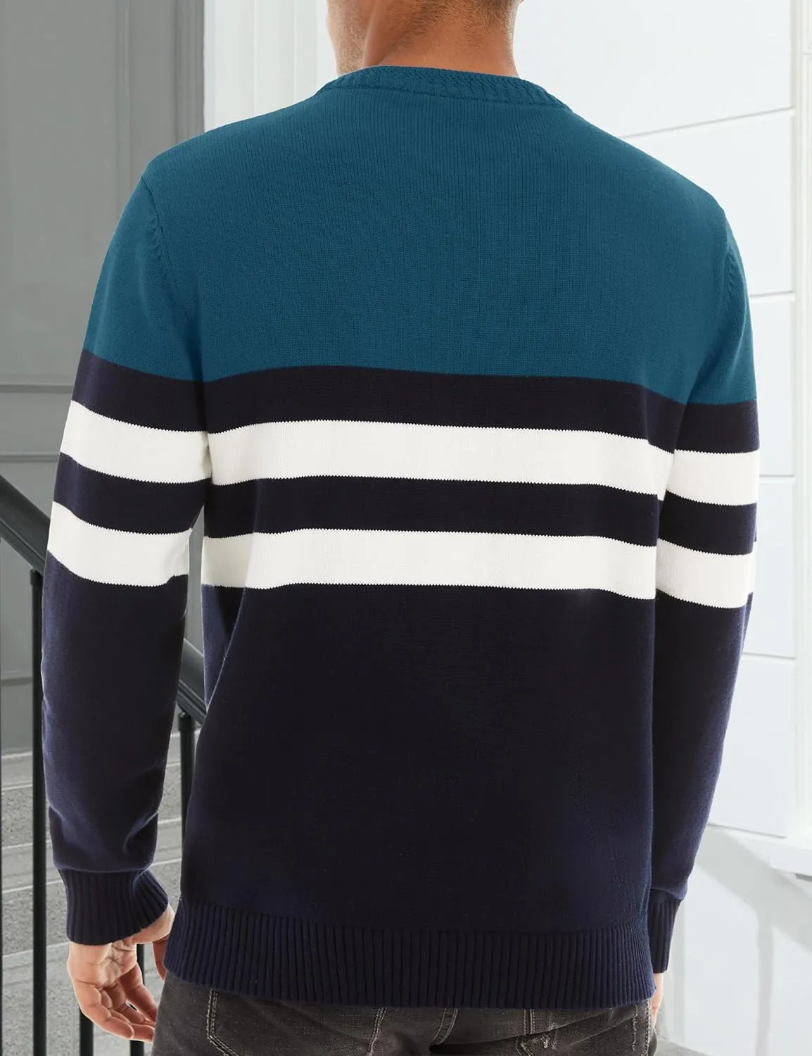 MAGCOMSEN Men's Crewneck Sweater Color Block Striped Pullover Soft Thermal Knitted Sweater Long Sleeve Casual Pullover