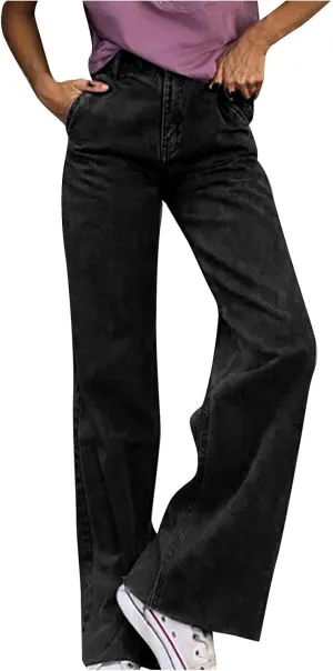 Maryia Women's High Waisted Corduroy Solid Pants Hipster Wide Leg Casual Trousers Straight Lounge Baggy Sweatpants