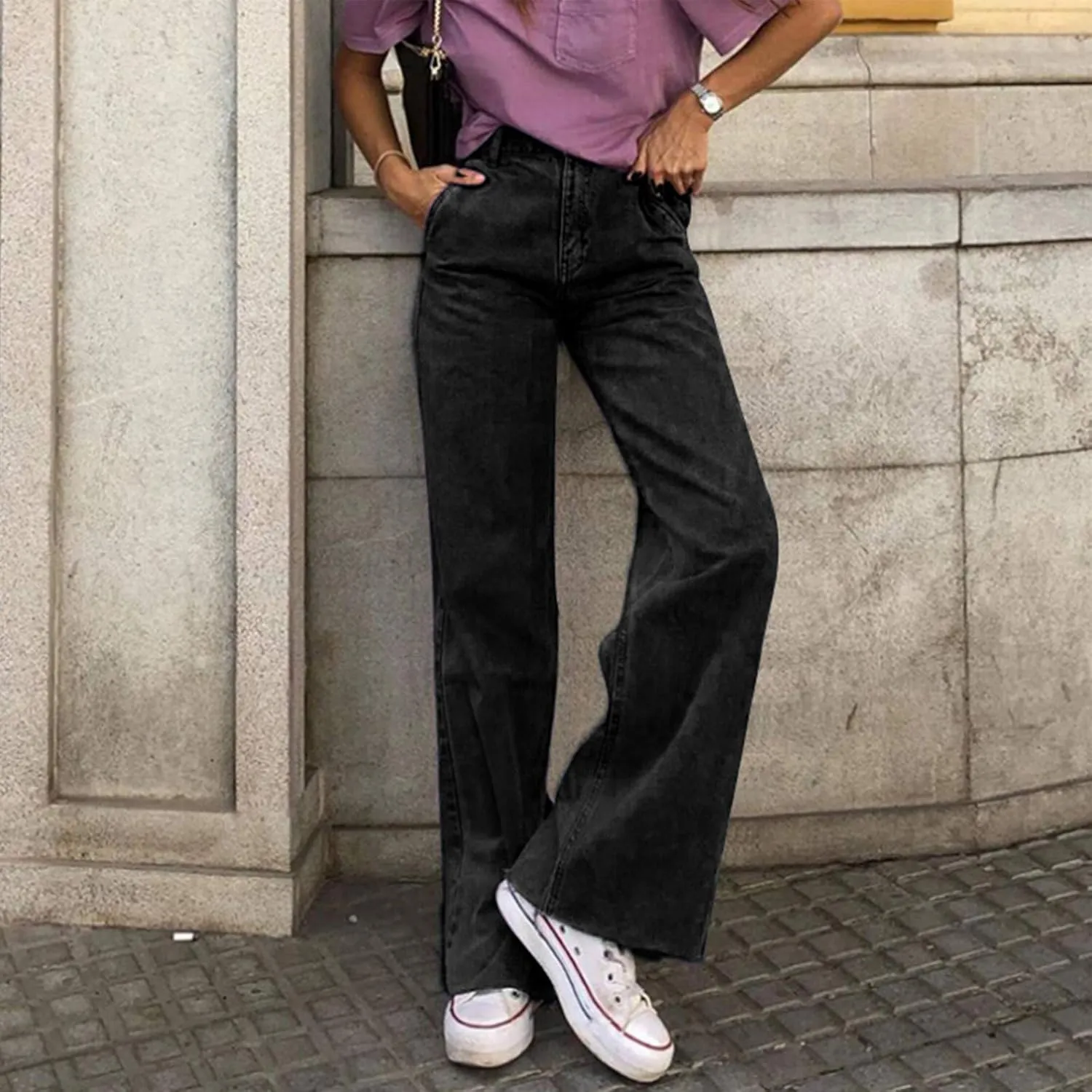 Maryia Women's High Waisted Corduroy Solid Pants Hipster Wide Leg Casual Trousers Straight Lounge Baggy Sweatpants