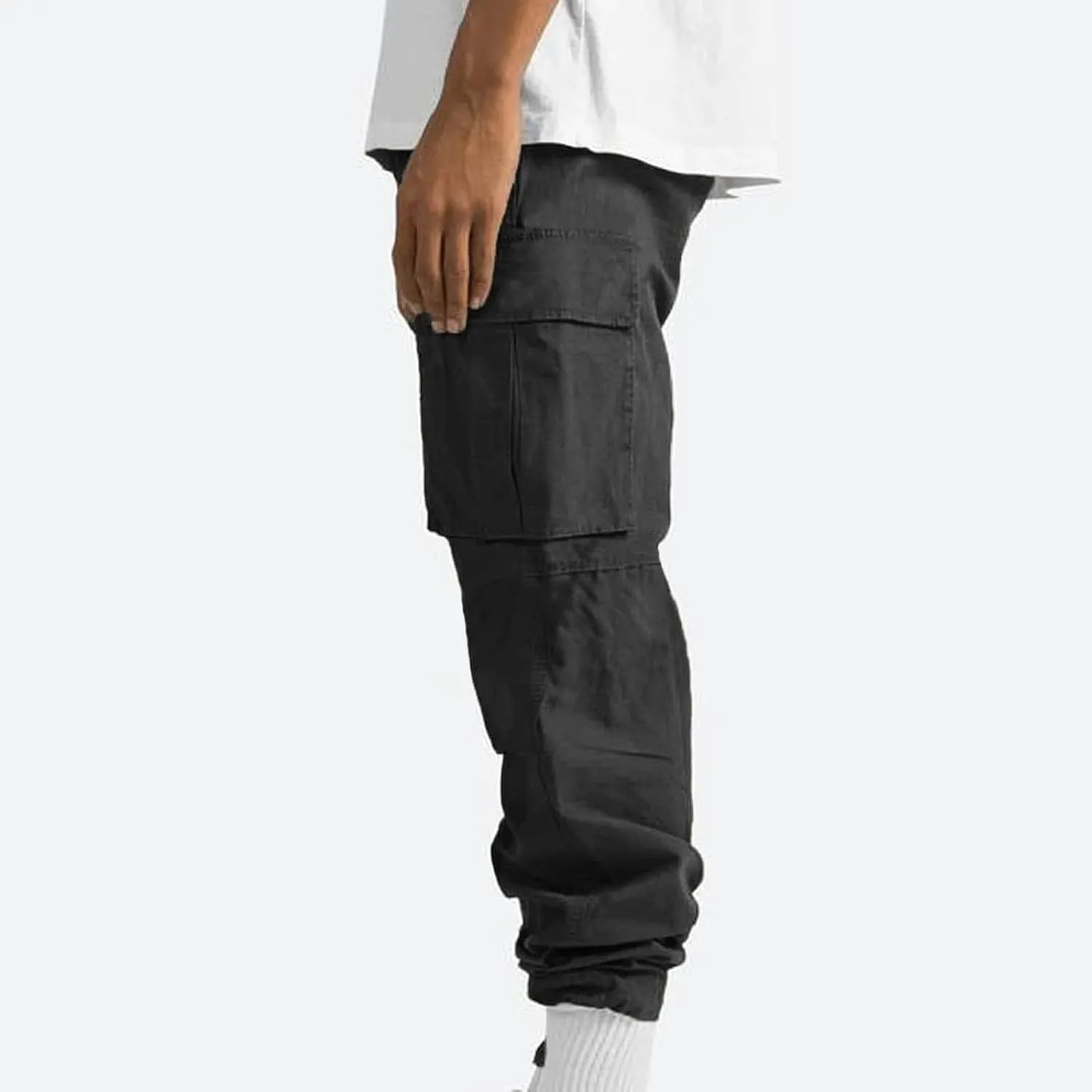 Men Cargo Sweatpants Loose Outdoor Work Pants Joggers Open Bottom Drawstring Cargo Athletic Cotton Straight Sweatpant