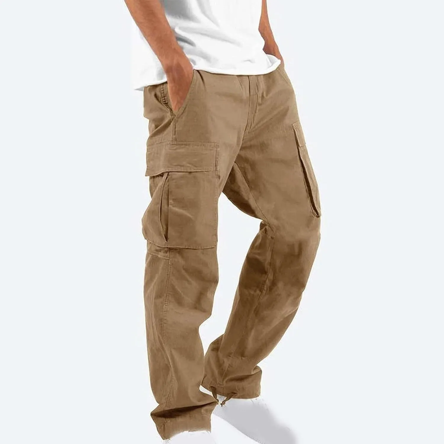 Men Cargo Sweatpants Loose Outdoor Work Pants Joggers Open Bottom Drawstring Cargo Athletic Cotton Straight Sweatpant
