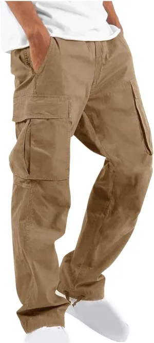 Men Cargo Sweatpants Loose Outdoor Work Pants Joggers Open Bottom Drawstring Cargo Athletic Cotton Straight Sweatpant