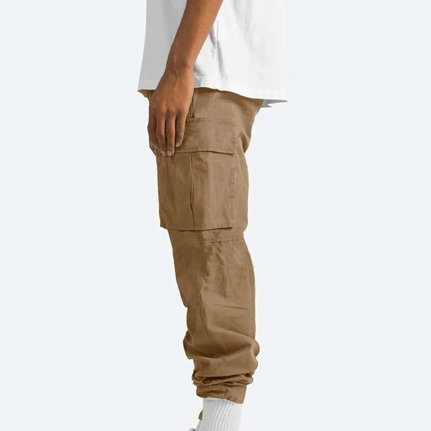 Men Cargo Sweatpants Loose Outdoor Work Pants Joggers Open Bottom Drawstring Cargo Athletic Cotton Straight Sweatpant