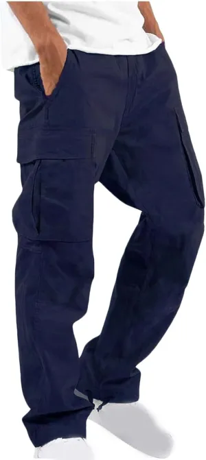 Men Cargo Sweatpants Loose Outdoor Work Pants Joggers Open Bottom Drawstring Cargo Athletic Cotton Straight Sweatpant