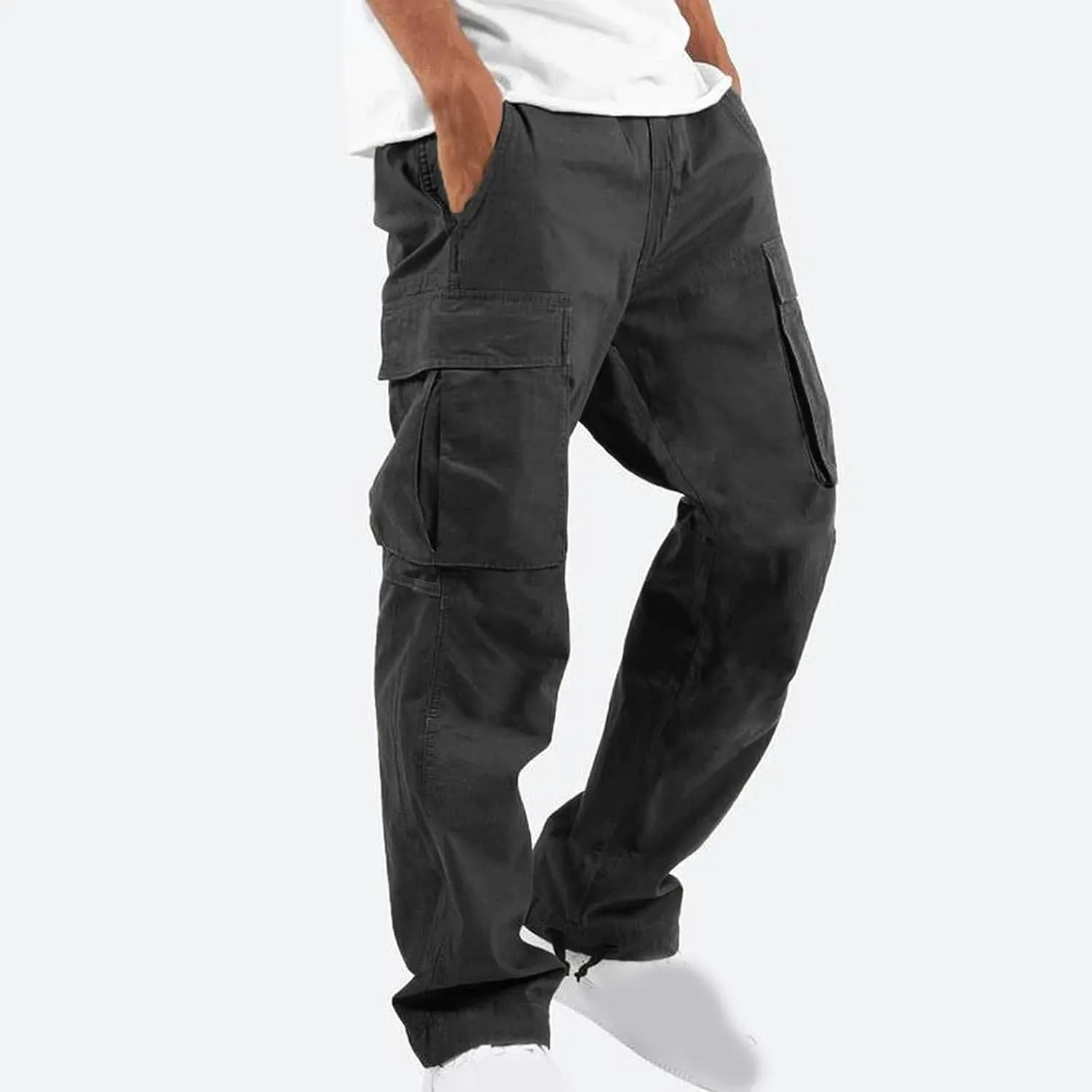 Men Cargo Sweatpants Loose Outdoor Work Pants Joggers Open Bottom Drawstring Cargo Athletic Cotton Straight Sweatpant