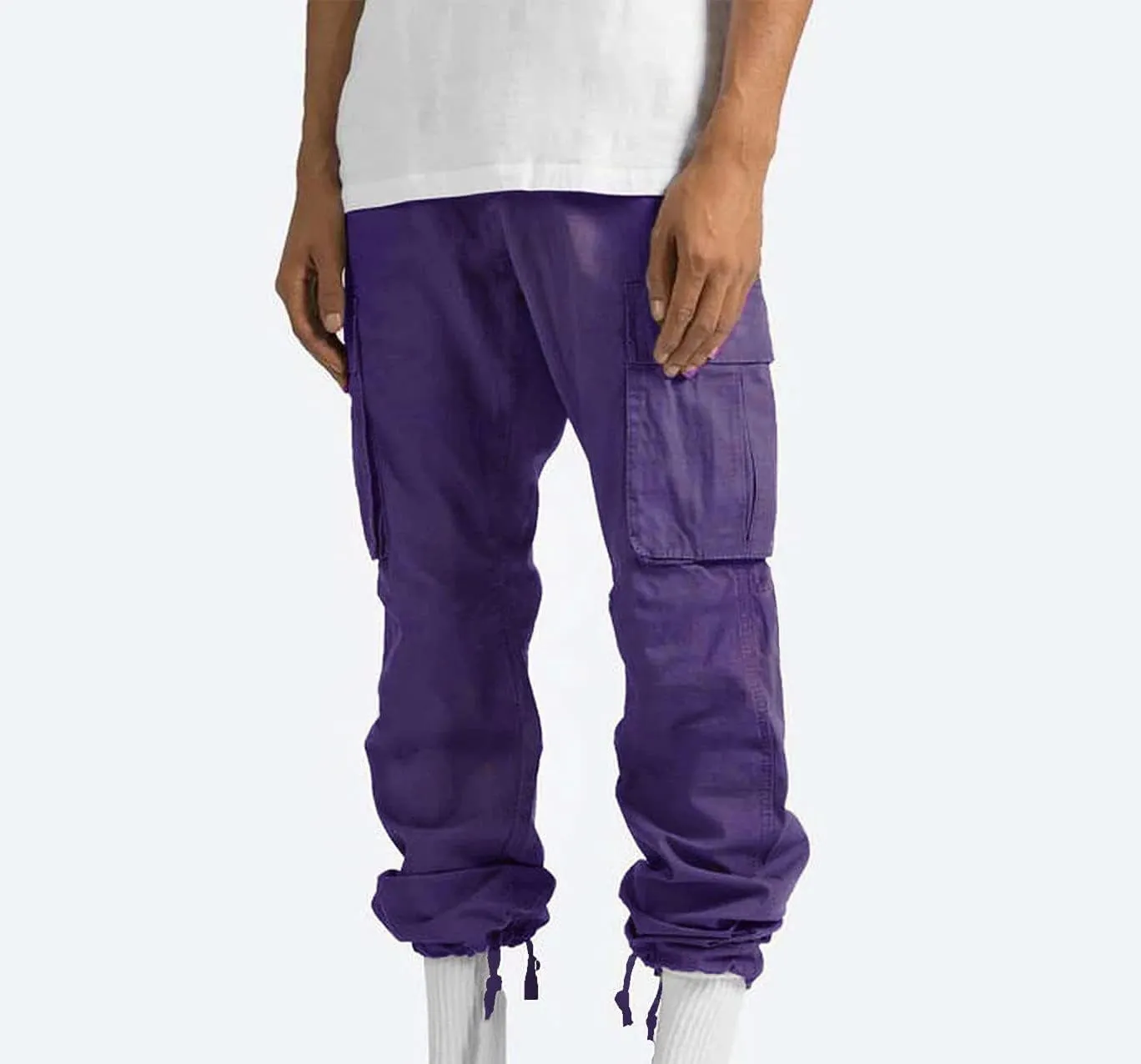 Men Cargo Sweatpants Loose Outdoor Work Pants Joggers Open Bottom Drawstring Cargo Athletic Cotton Straight Sweatpant