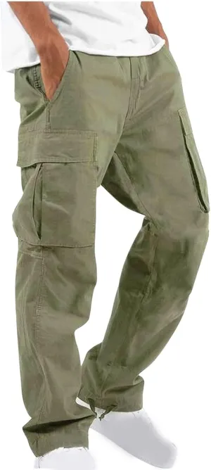 Men Cargo Sweatpants Loose Outdoor Work Pants Joggers Open Bottom Drawstring Cargo Athletic Cotton Straight Sweatpant