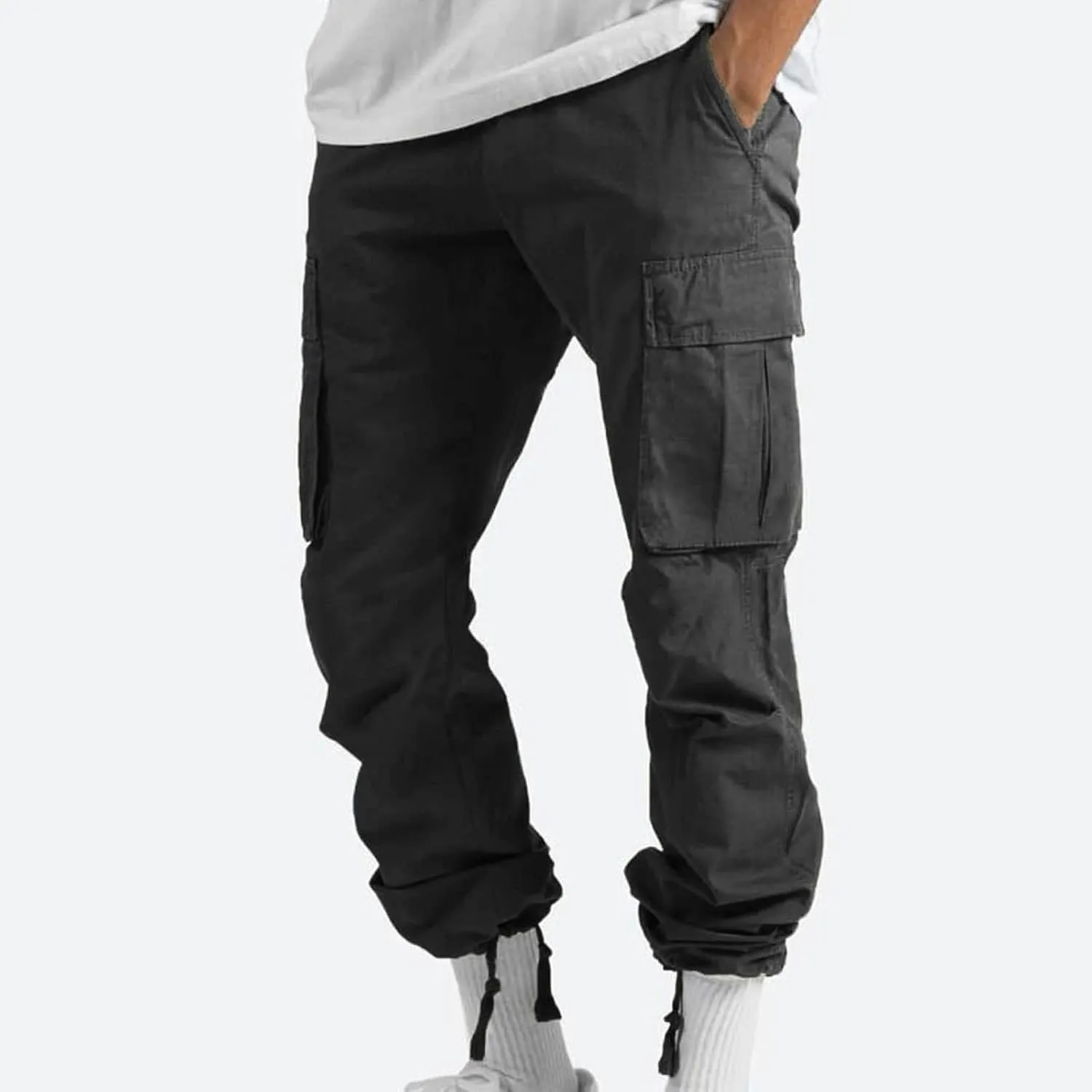 Men Cargo Sweatpants Loose Outdoor Work Pants Joggers Open Bottom Drawstring Cargo Athletic Cotton Straight Sweatpant