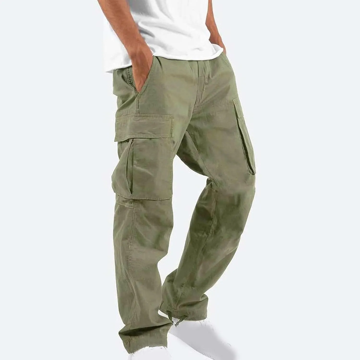 Men Cargo Sweatpants Loose Outdoor Work Pants Joggers Open Bottom Drawstring Cargo Athletic Cotton Straight Sweatpant