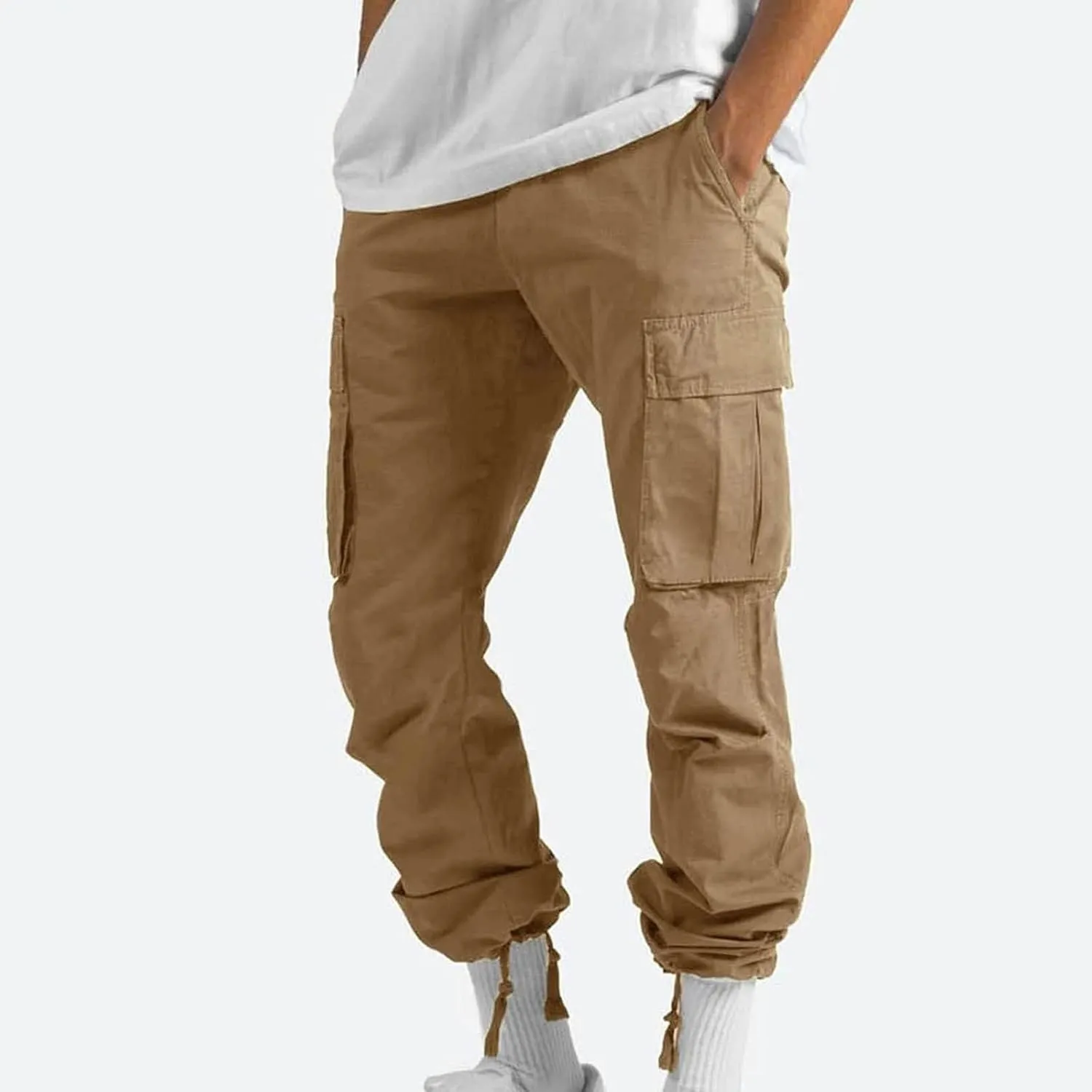Men Cargo Sweatpants Loose Outdoor Work Pants Joggers Open Bottom Drawstring Cargo Athletic Cotton Straight Sweatpant