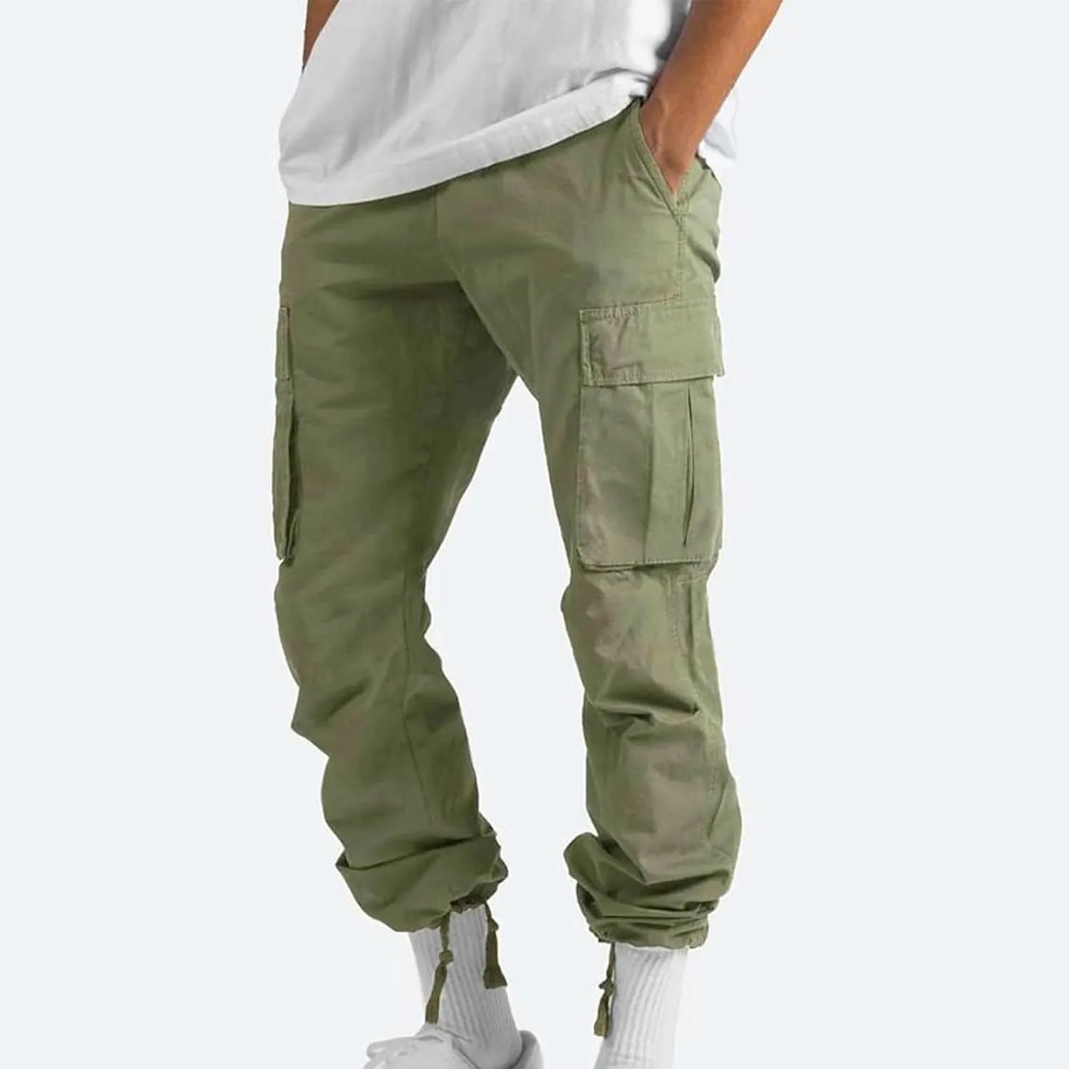 Men Cargo Sweatpants Loose Outdoor Work Pants Joggers Open Bottom Drawstring Cargo Athletic Cotton Straight Sweatpant