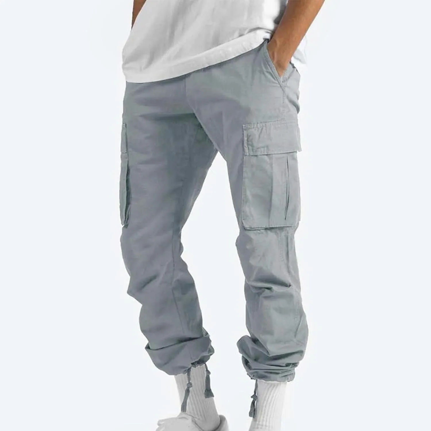 Men Cargo Sweatpants Loose Outdoor Work Pants Joggers Open Bottom Drawstring Cargo Athletic Cotton Straight Sweatpant