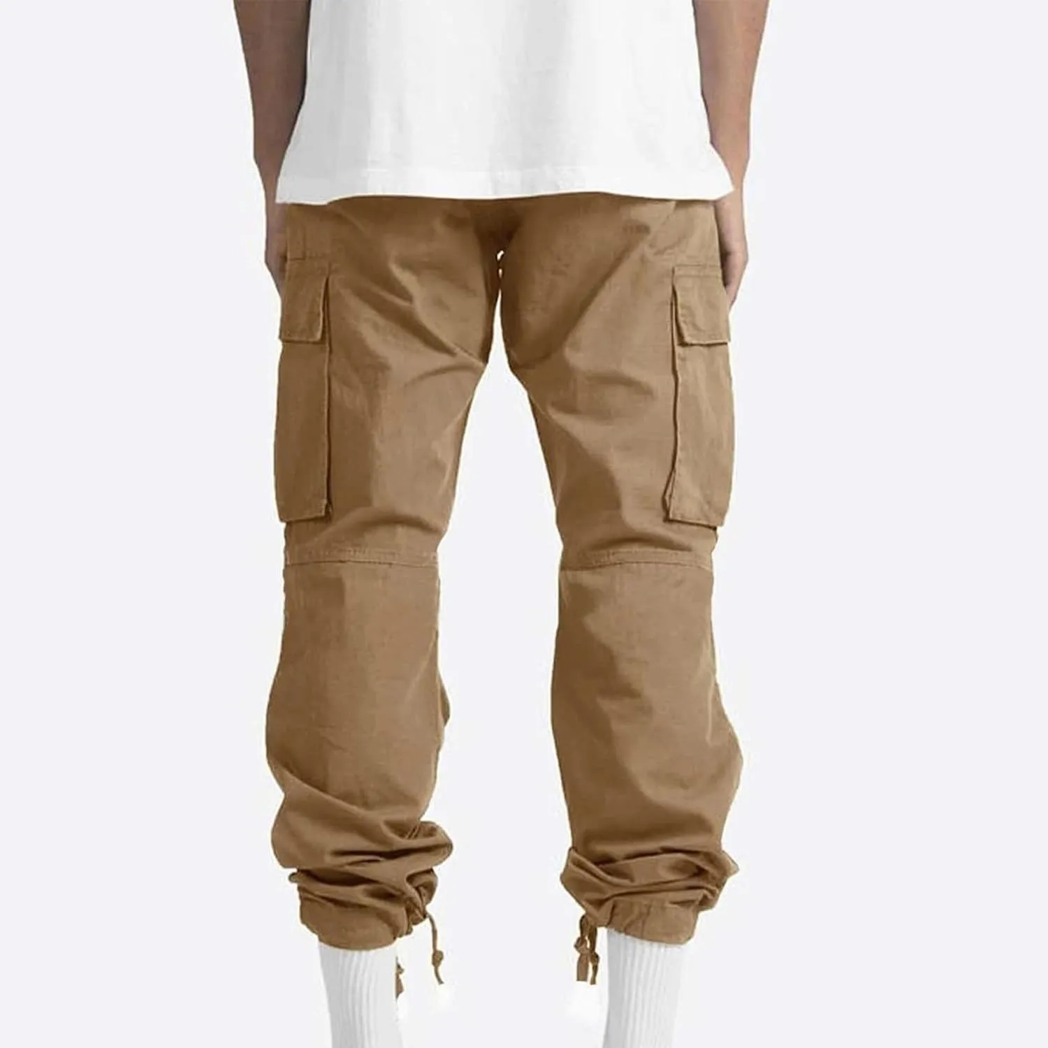 Men Cargo Sweatpants Loose Outdoor Work Pants Joggers Open Bottom Drawstring Cargo Athletic Cotton Straight Sweatpant