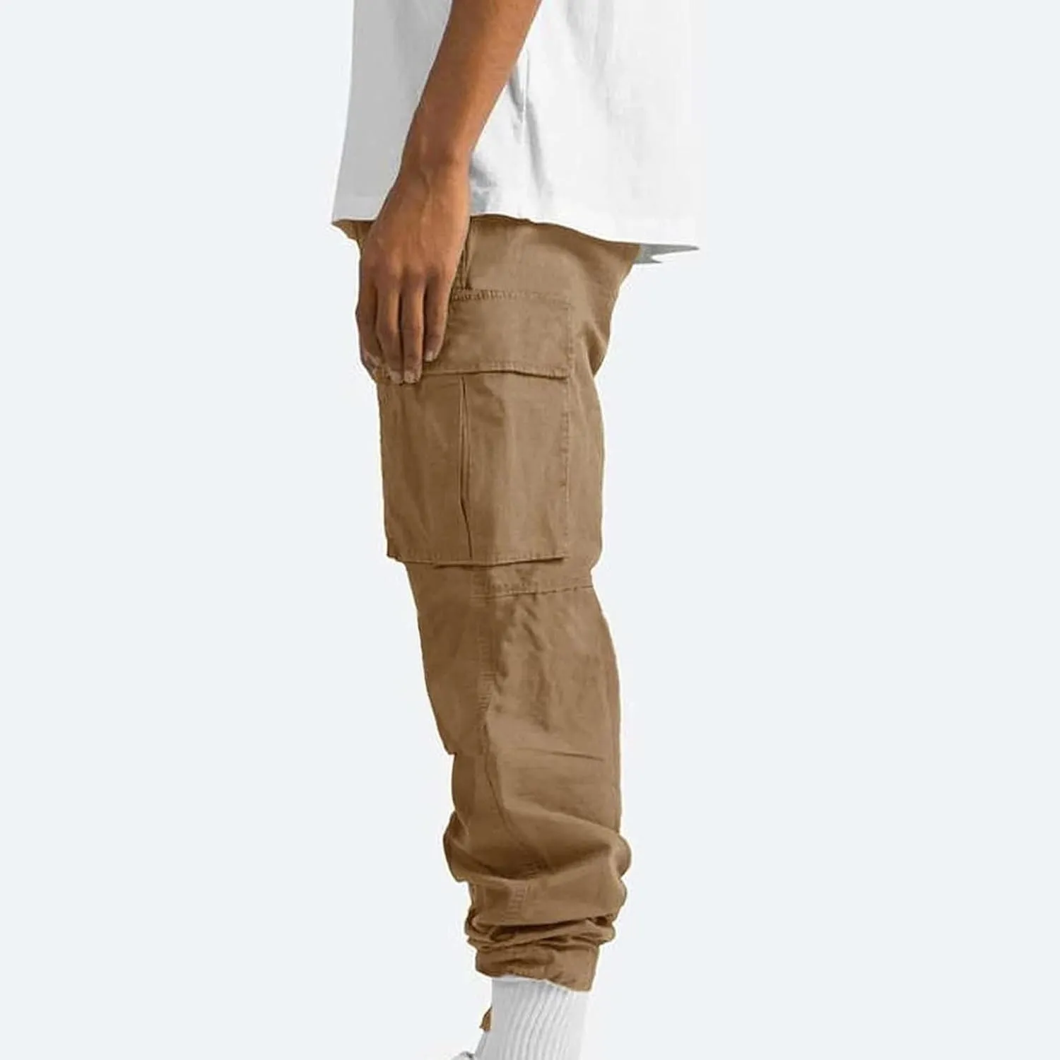 Men Cargo Sweatpants Loose Outdoor Work Pants Joggers Open Bottom Drawstring Cargo Athletic Cotton Straight Sweatpant