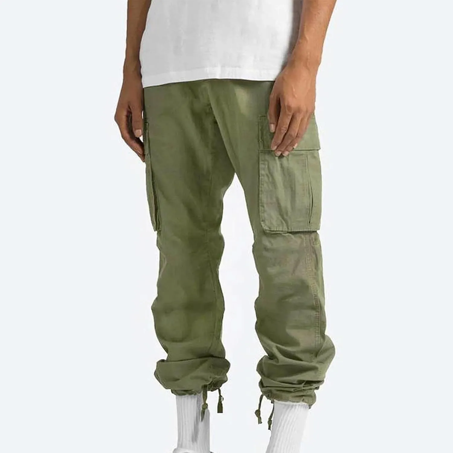 Men Cargo Sweatpants Loose Outdoor Work Pants Joggers Open Bottom Drawstring Cargo Athletic Cotton Straight Sweatpant