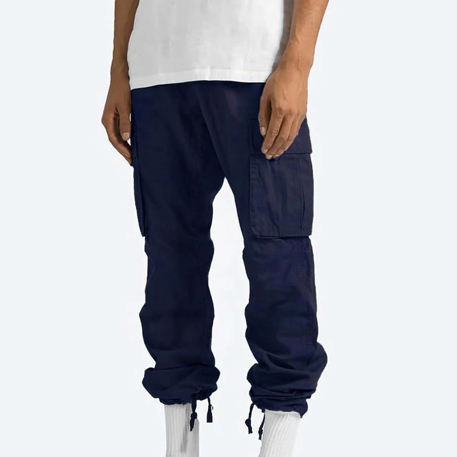 Men Cargo Sweatpants Loose Outdoor Work Pants Joggers Open Bottom Drawstring Cargo Athletic Cotton Straight Sweatpant