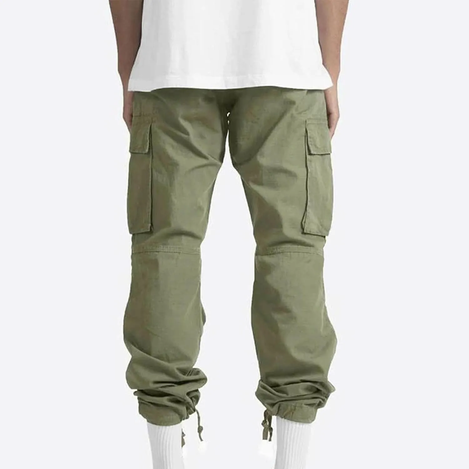 Men Cargo Sweatpants Loose Outdoor Work Pants Joggers Open Bottom Drawstring Cargo Athletic Cotton Straight Sweatpant