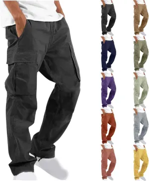 Men Cargo Sweatpants Loose Outdoor Work Pants Joggers Open Bottom Drawstring Cargo Athletic Cotton Straight Sweatpant