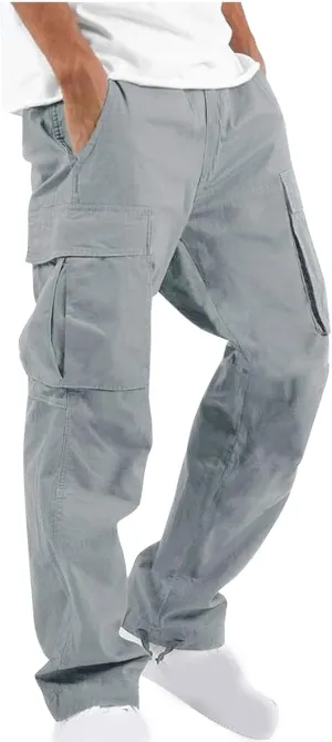 Men Cargo Sweatpants Loose Outdoor Work Pants Joggers Open Bottom Drawstring Cargo Athletic Cotton Straight Sweatpant