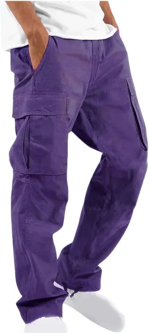 Men Cargo Sweatpants Loose Outdoor Work Pants Joggers Open Bottom Drawstring Cargo Athletic Cotton Straight Sweatpant