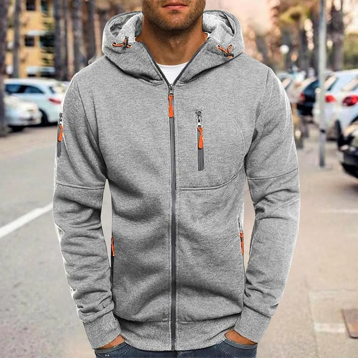Men Hoodies Casual Hoodies for Men with Zip Pockets Full Zip Long Sleeve Sweatshirt Slim Fit Gym Sports Hooded Jacket