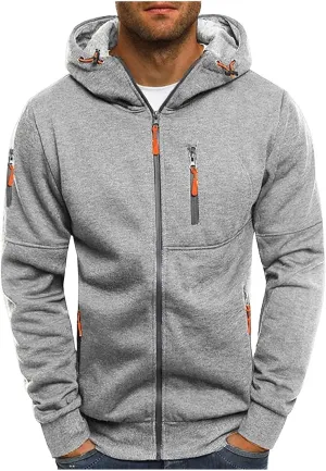 Men Hoodies Casual Hoodies for Men with Zip Pockets Full Zip Long Sleeve Sweatshirt Slim Fit Gym Sports Hooded Jacket