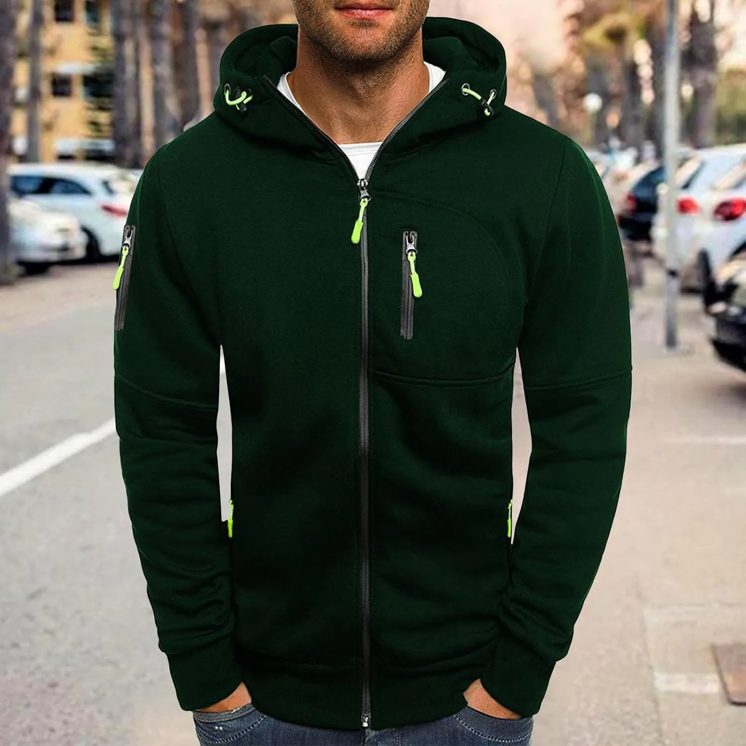Men Hoodies Casual Hoodies for Men with Zip Pockets Full Zip Long Sleeve Sweatshirt Slim Fit Gym Sports Hooded Jacket