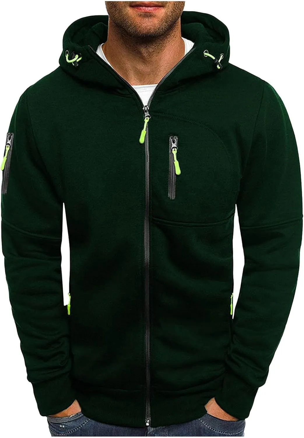 Men Hoodies Casual Hoodies for Men with Zip Pockets Full Zip Long Sleeve Sweatshirt Slim Fit Gym Sports Hooded Jacket