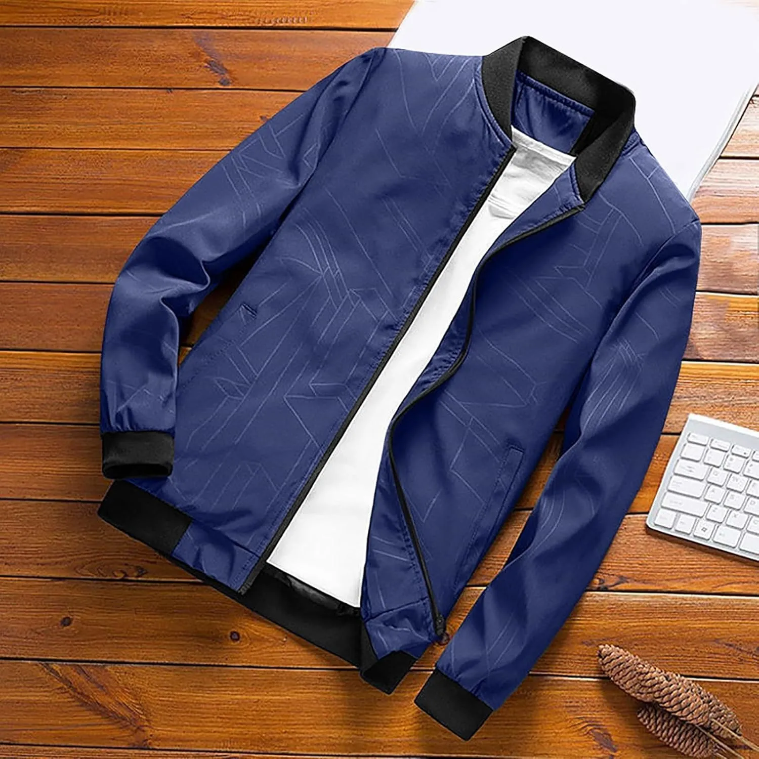 Men s Bomber Jacket Lightweight Casual Stylish Spring Fall Windbreaker Zip Up Outwear Coat with Zipper Pockets