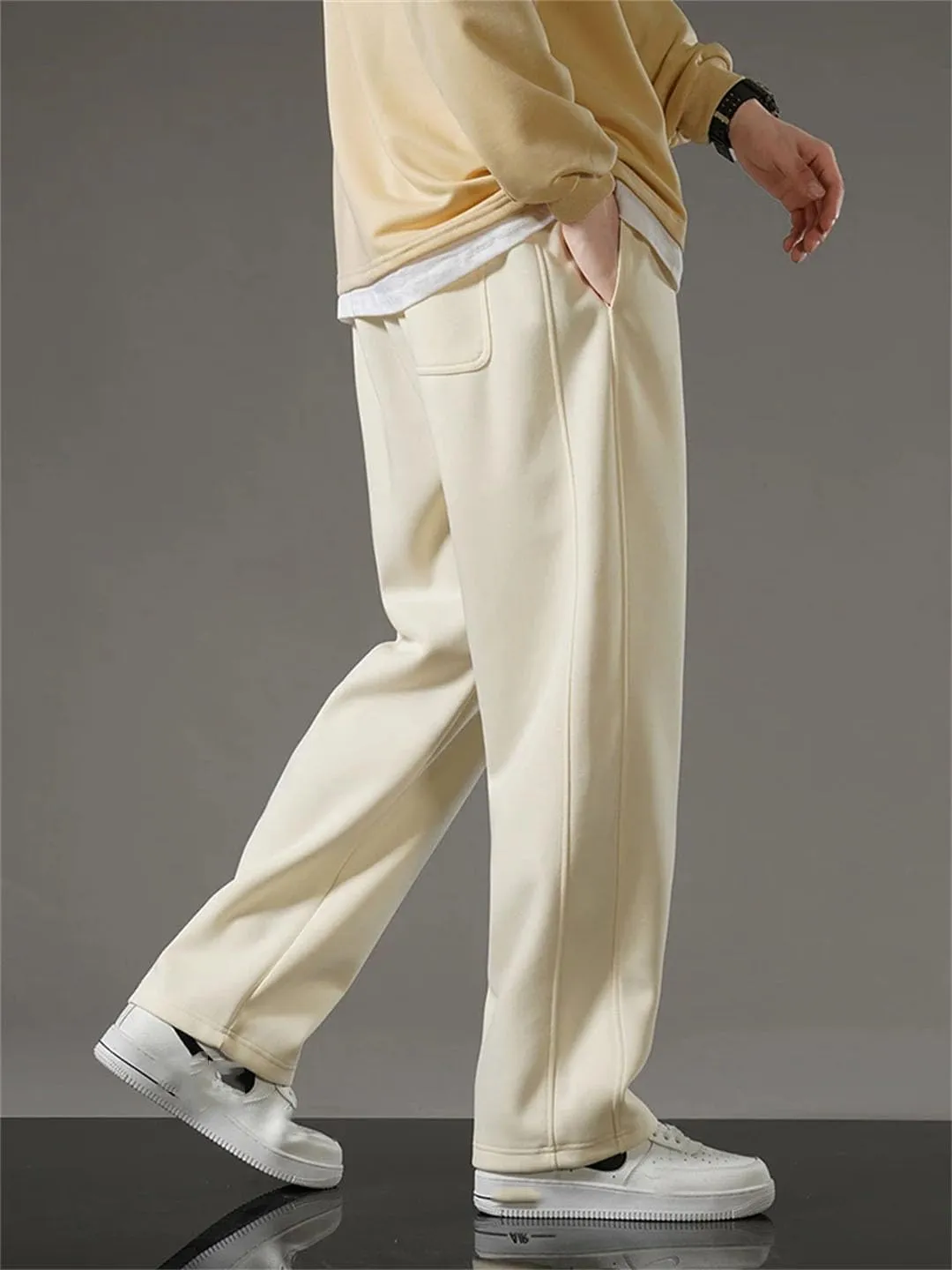 Men Spring Sweatpants Korean Sportswear Drawstring Wide Leg Straight Track Pants Cotton Loose Trousers