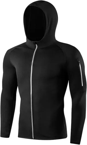 Mens Athletic Full Zip Hoodies Quick Dry Lightweight Gym Workout Running Hooded Sweatshirts Fishing Hiking Shirts