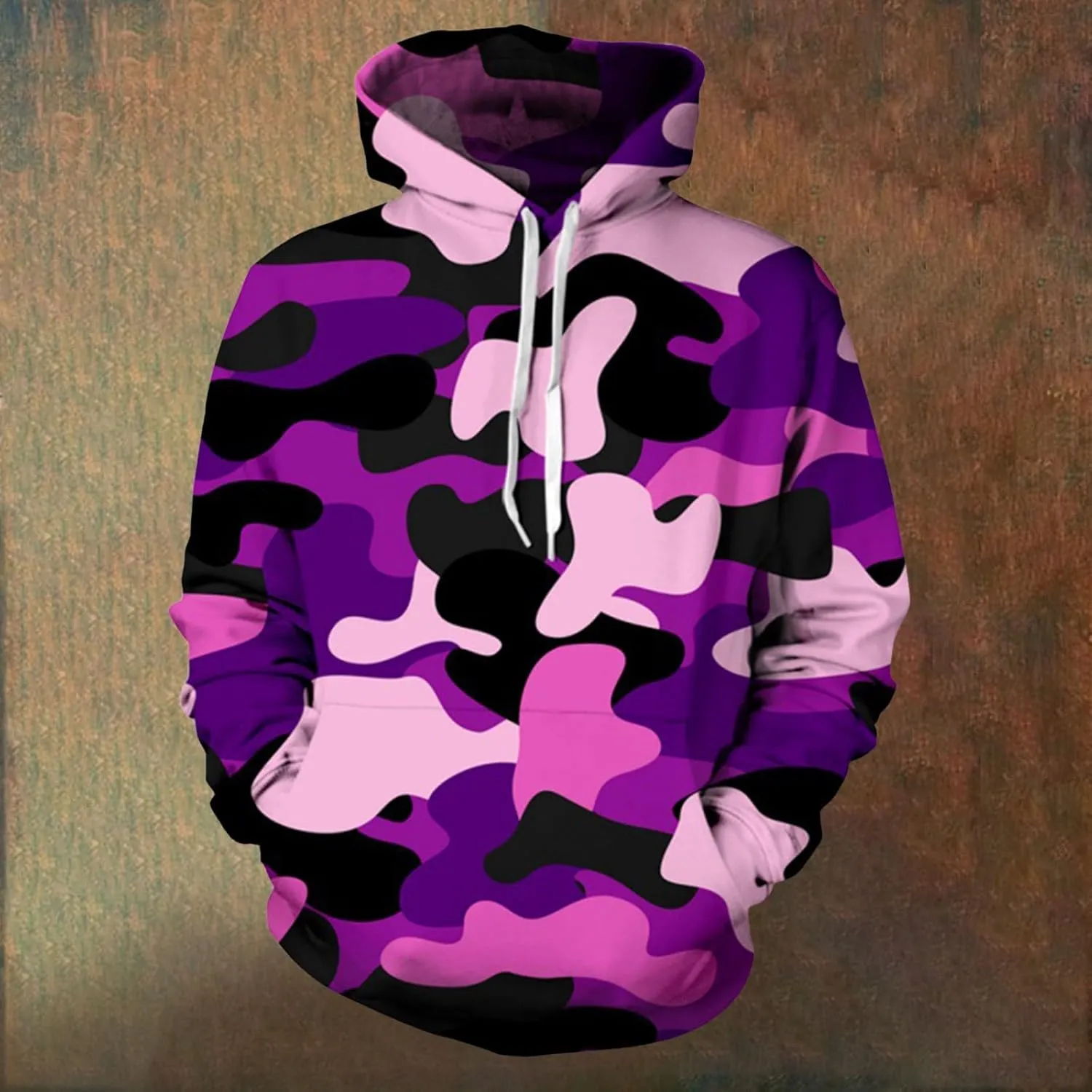 Mens Camo Hoodies Novelty Print Casual Drawstring Hooded Military Sweatshirts with Kangaroos Pocket Tactical Pullover