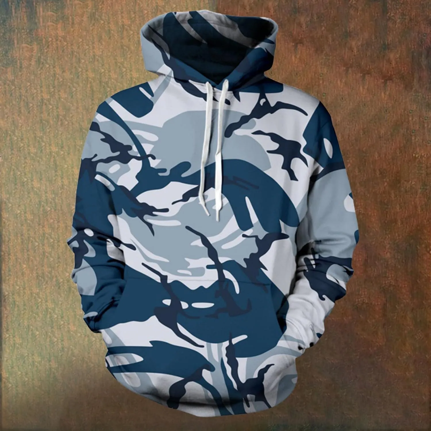 Mens Camo Hoodies Novelty Print Casual Drawstring Hooded Military Sweatshirts with Kangaroos Pocket Tactical Pullover