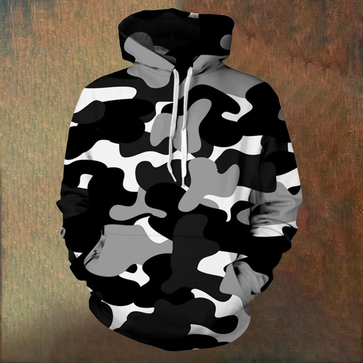 Mens Camo Hoodies Novelty Print Casual Drawstring Hooded Military Sweatshirts with Kangaroos Pocket Tactical Pullover