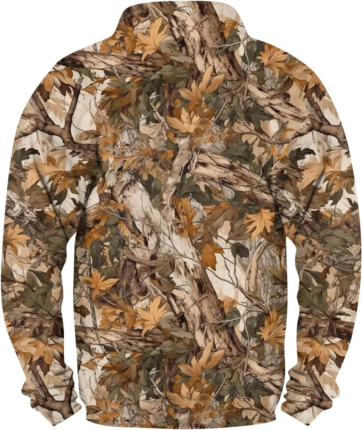 Men's Camo Sweatshirt Hunting Performance Pullover Stand Collar Buckle Camouflage Training Clothes Outdoor Sportswear