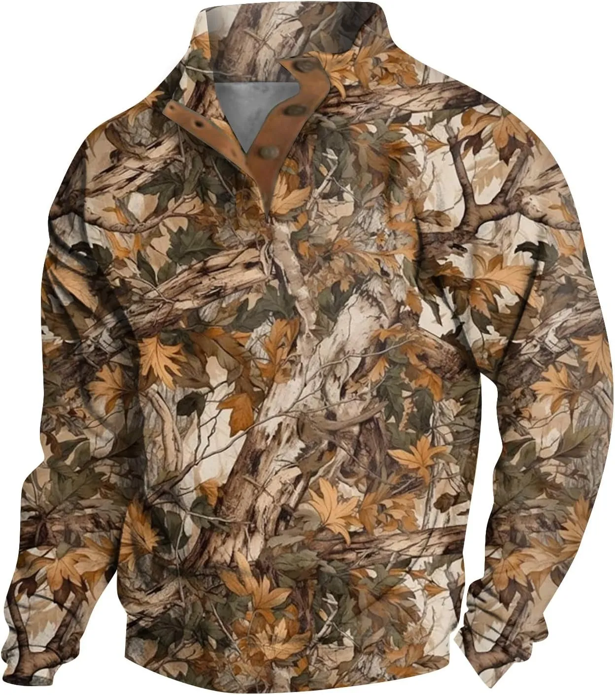 Men's Camo Sweatshirt Hunting Performance Pullover Stand Collar Buckle Camouflage Training Clothes Outdoor Sportswear