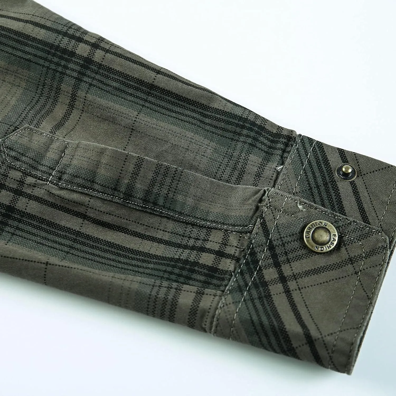 Men's Casual Cotton Military Tactical Shirt Western Snaps Button Down Work Shirts Long Sleeve Plaid Cowboy Tops Pockets