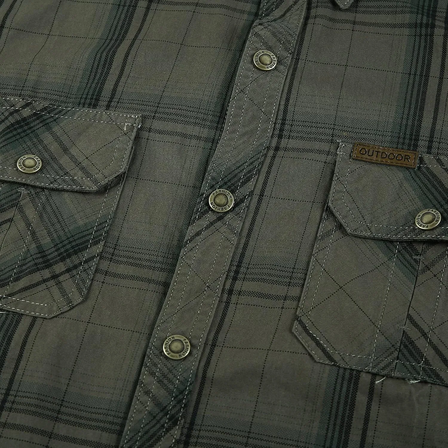 Men's Casual Cotton Military Tactical Shirt Western Snaps Button Down Work Shirts Long Sleeve Plaid Cowboy Tops Pockets