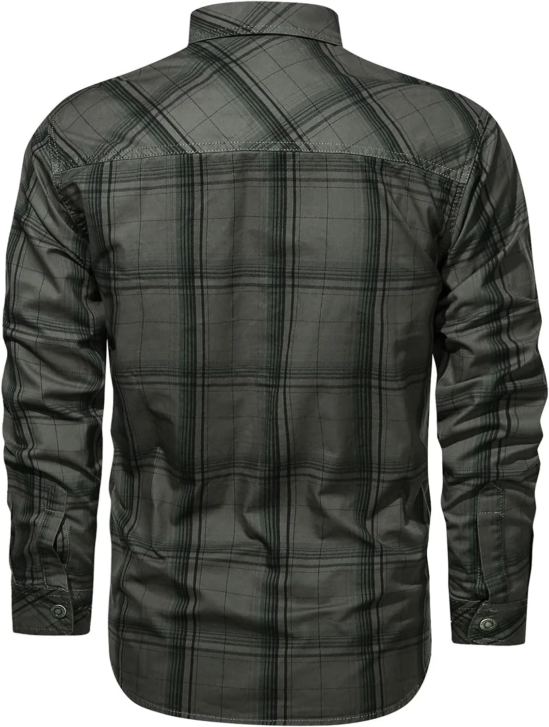 Men's Casual Cotton Military Tactical Shirt Western Snaps Button Down Work Shirts Long Sleeve Plaid Cowboy Tops Pockets