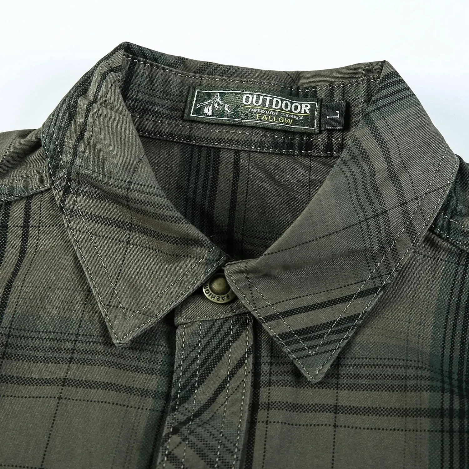 Men's Casual Cotton Military Tactical Shirt Western Snaps Button Down Work Shirts Long Sleeve Plaid Cowboy Tops Pockets
