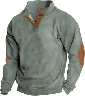 Mens Corduroy Sweatshirts Cozy Casual Lapel Collar Henley Shirts Button Polo Pullover Sweater Polo Sweaters for Men