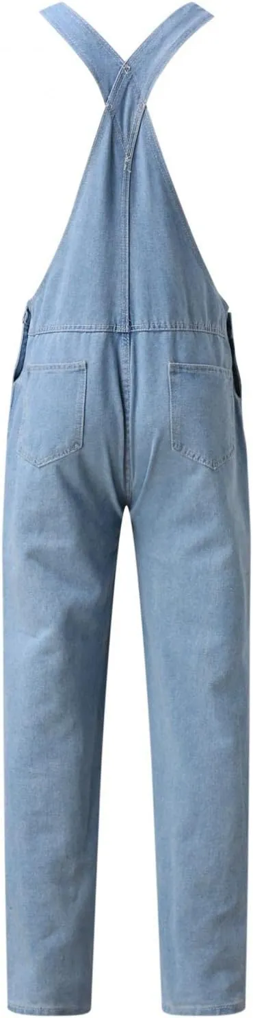 Men's Denim Bib Overalls Washed Ripped Destroyed Frayed Jean Suspender Pants Big and Tall One-Piece Dungarees Jumpsuits