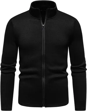Men's Fleece Full Zip Jacket Lightweight Stand Collar Jackets Soft Warm Windproof Casual Workout Sports Coats