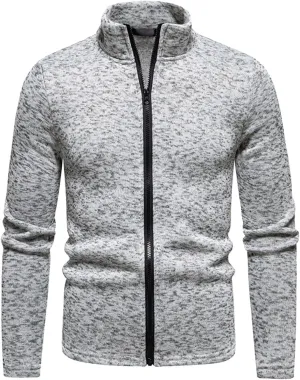 Men's Fleece Full Zip Jacket Lightweight Stand Collar Jackets Soft Warm Windproof Casual Workout Sports Coats