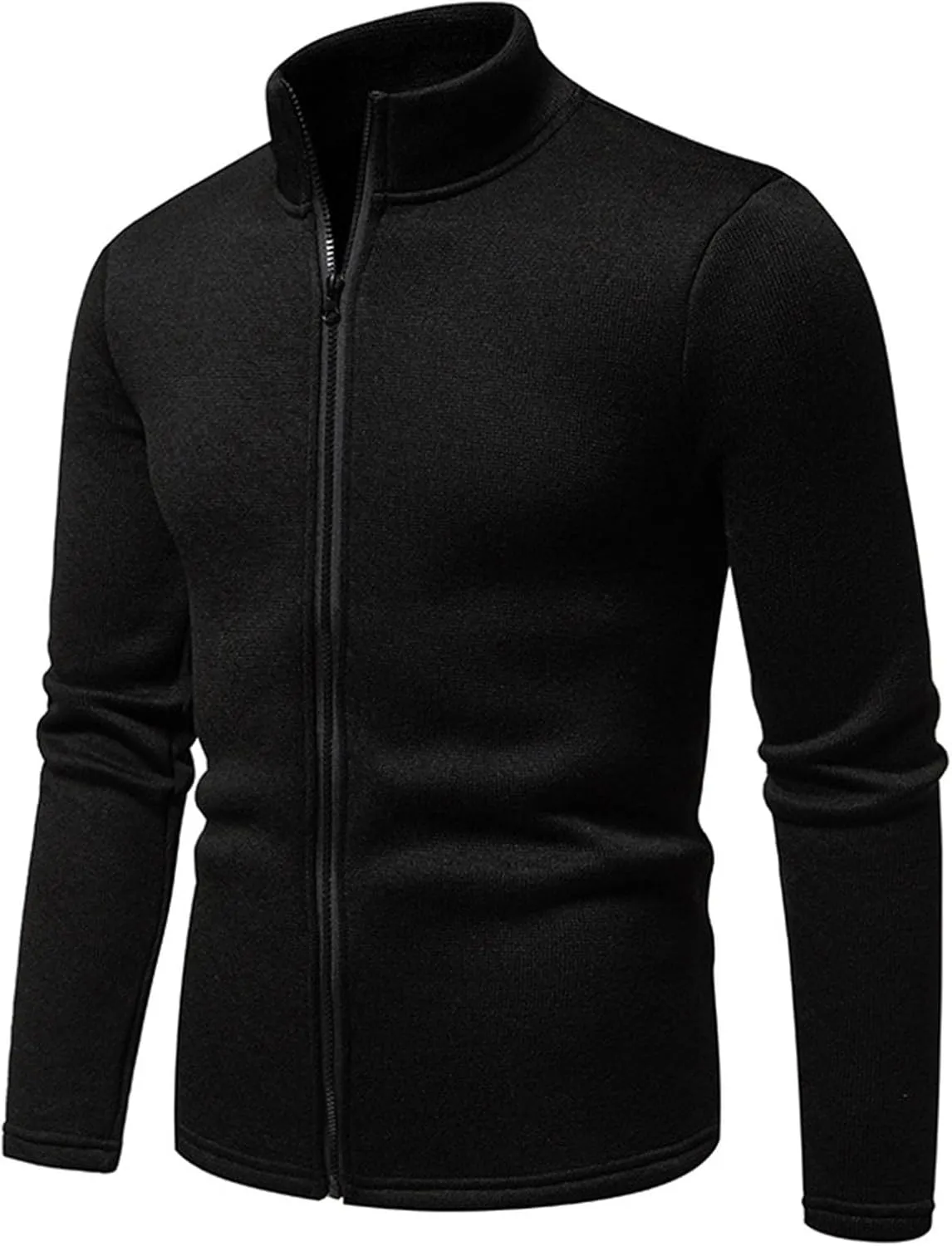 Men's Fleece Full Zip Jacket Lightweight Stand Collar Jackets Soft Warm Windproof Casual Workout Sports Coats