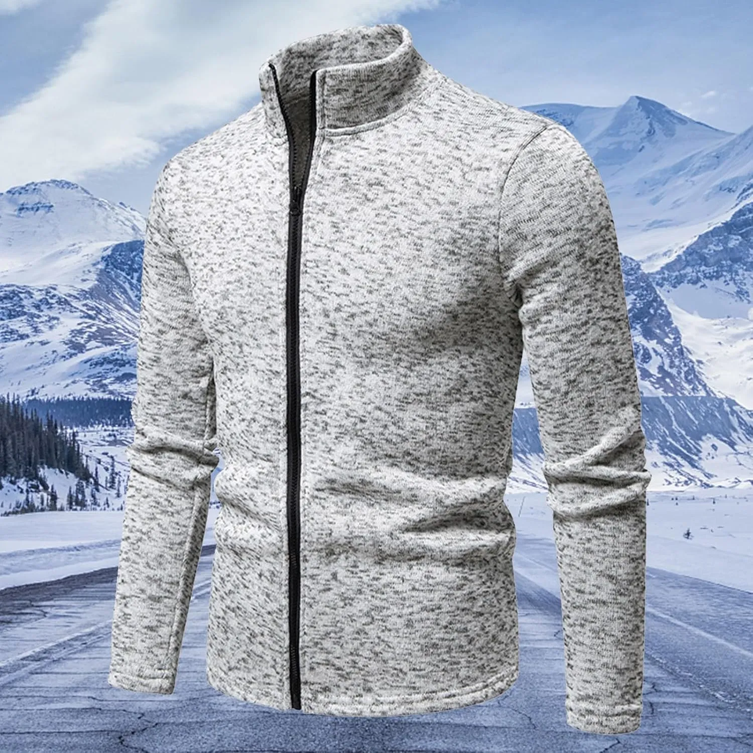 Men's Fleece Full Zip Jacket Lightweight Stand Collar Jackets Soft Warm Windproof Casual Workout Sports Coats