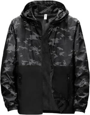 Mens Hooded Military Jacket Fashion Print Waterproof Raincoat Big and Tall Tactical Jacket Coats Windproof Golf Jacket