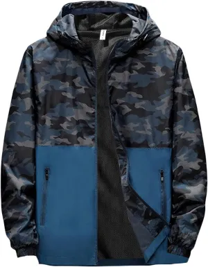 Mens Hooded Military Jacket Fashion Print Waterproof Raincoat Big and Tall Tactical Jacket Coats Windproof Golf Jacket