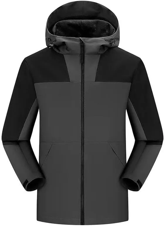 Men's Hooded Softshell Jacket Waterproof Lightweight Rain Jackets Outdoor Casual Sportswear for Hiking