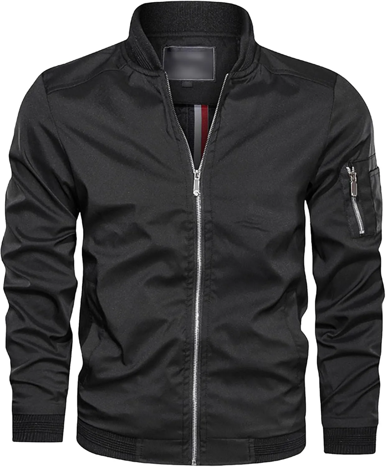 Men's Lightweight Casual Bomber Jackets Mock Neck Zip Up Baseball Varsity Coat Windproof Sportwear Cotton Jacket